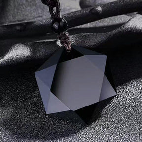 Natuurlijke zwarte obsidiaan hexagram ketting