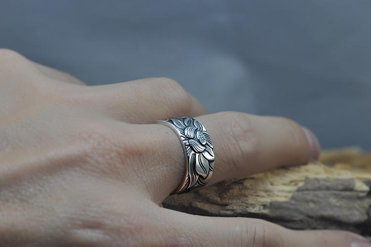 925 Sterling Silver Lotus Ring with the Heart Sutra Inside Adjustable