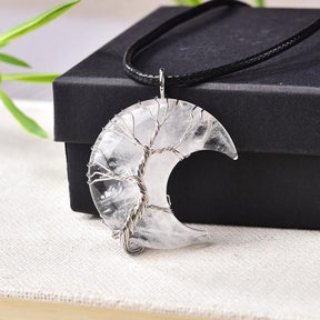 Natural Crystal Pendant Tree Of Life Moon Necklace