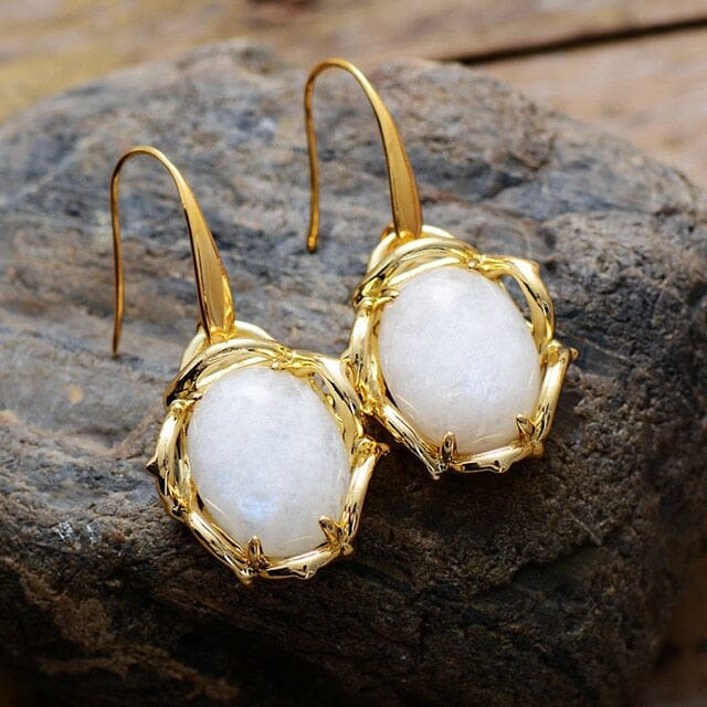 Classic White Opal Hook Earrings